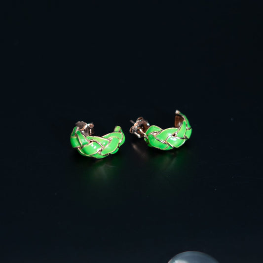 Silver Green Enamel Hoops