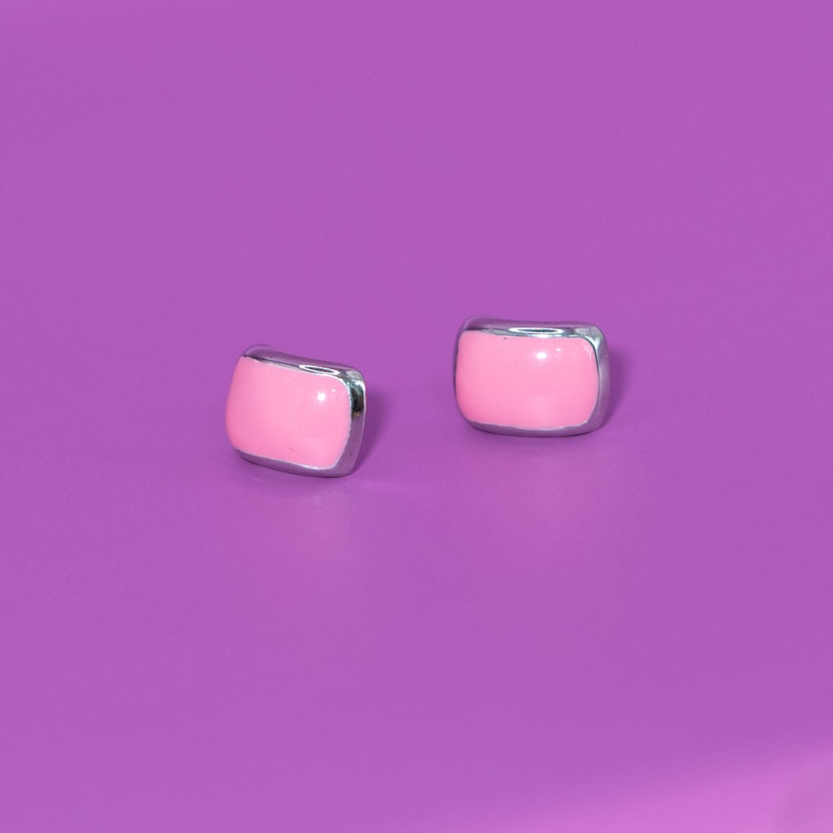 Silver Pink Stud Earrings