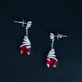 Silver Ruby Wire Drop Earrings