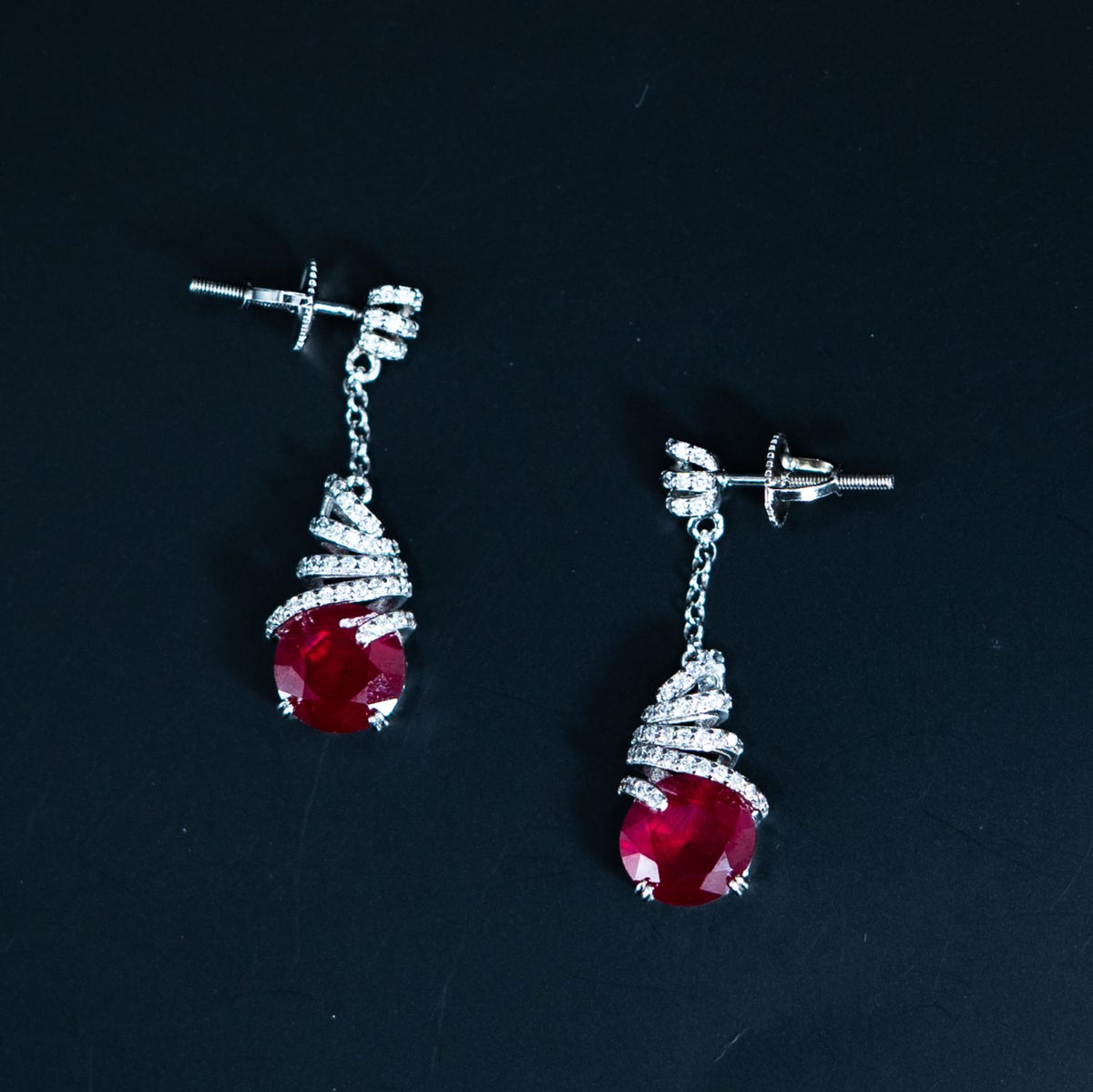 Silver Ruby Wire Drop Earrings