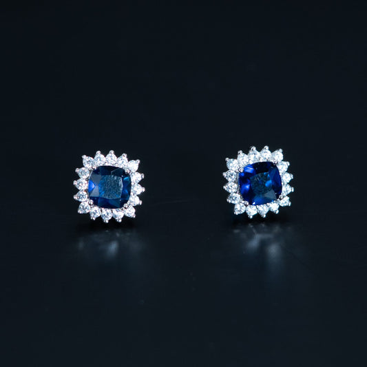 Silver Sapphire Halo Studs