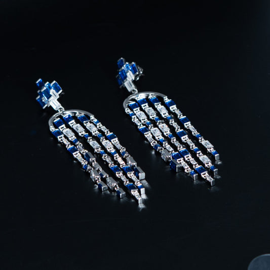 Silver Sapphire Chandelier Earrings
