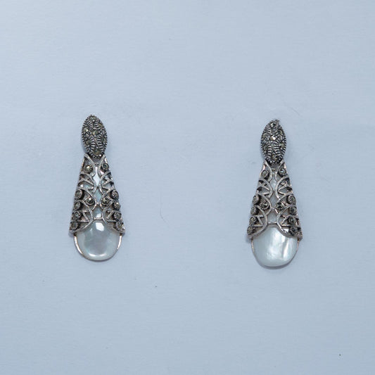 Silver Oxidised Pearl Drop Earrings