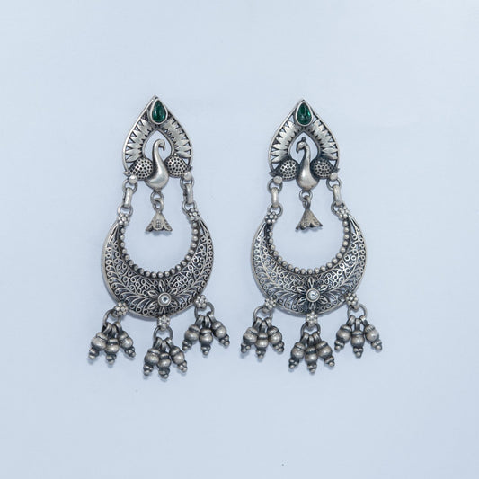 Silver Oxidised Chandelier Jhumkas