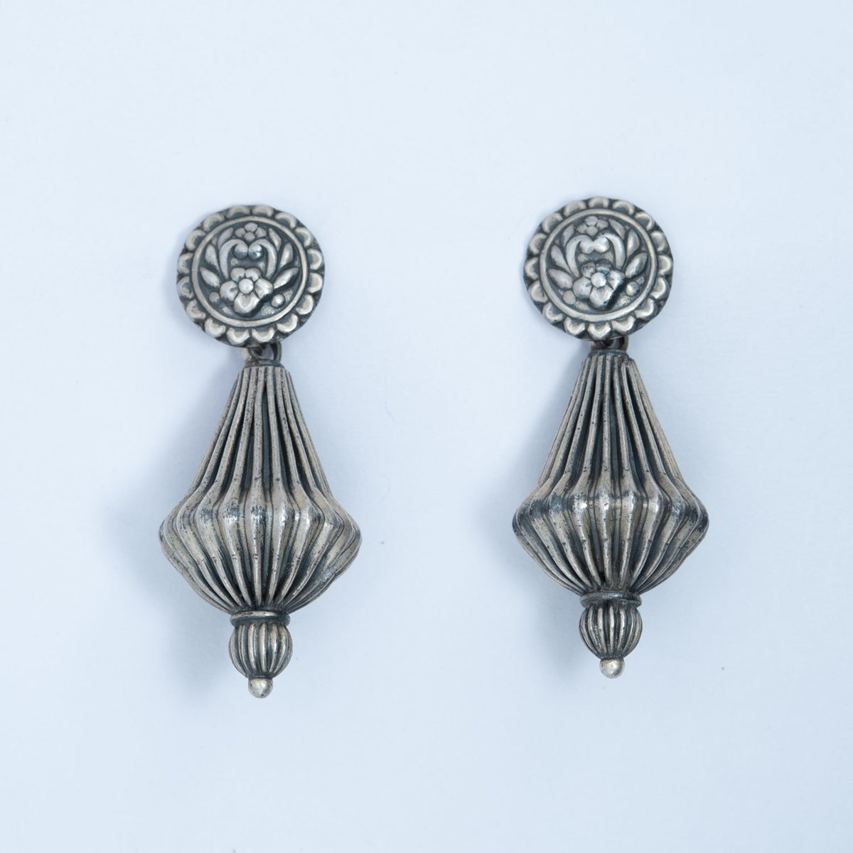 Silver Oxidised Fan Drop Earrings