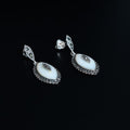 Silver Oval Halo Drop Earrings
