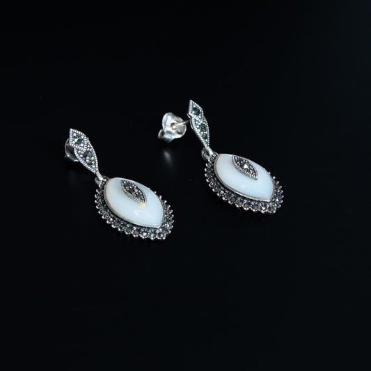 Silver Oval Halo Drop Earrings