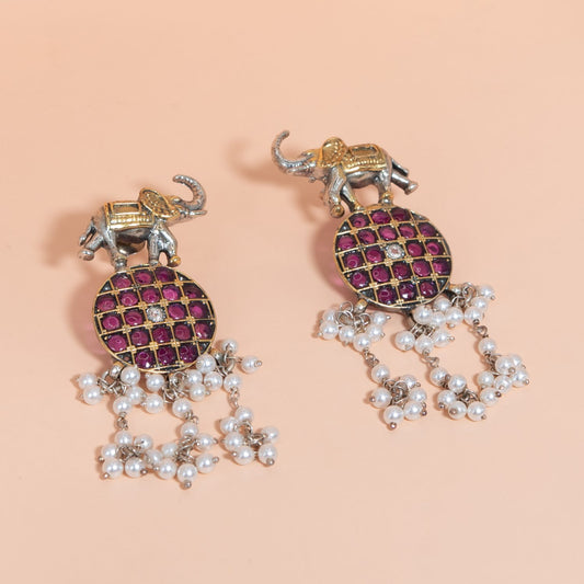 Silver Ruby Jhumka Earrings