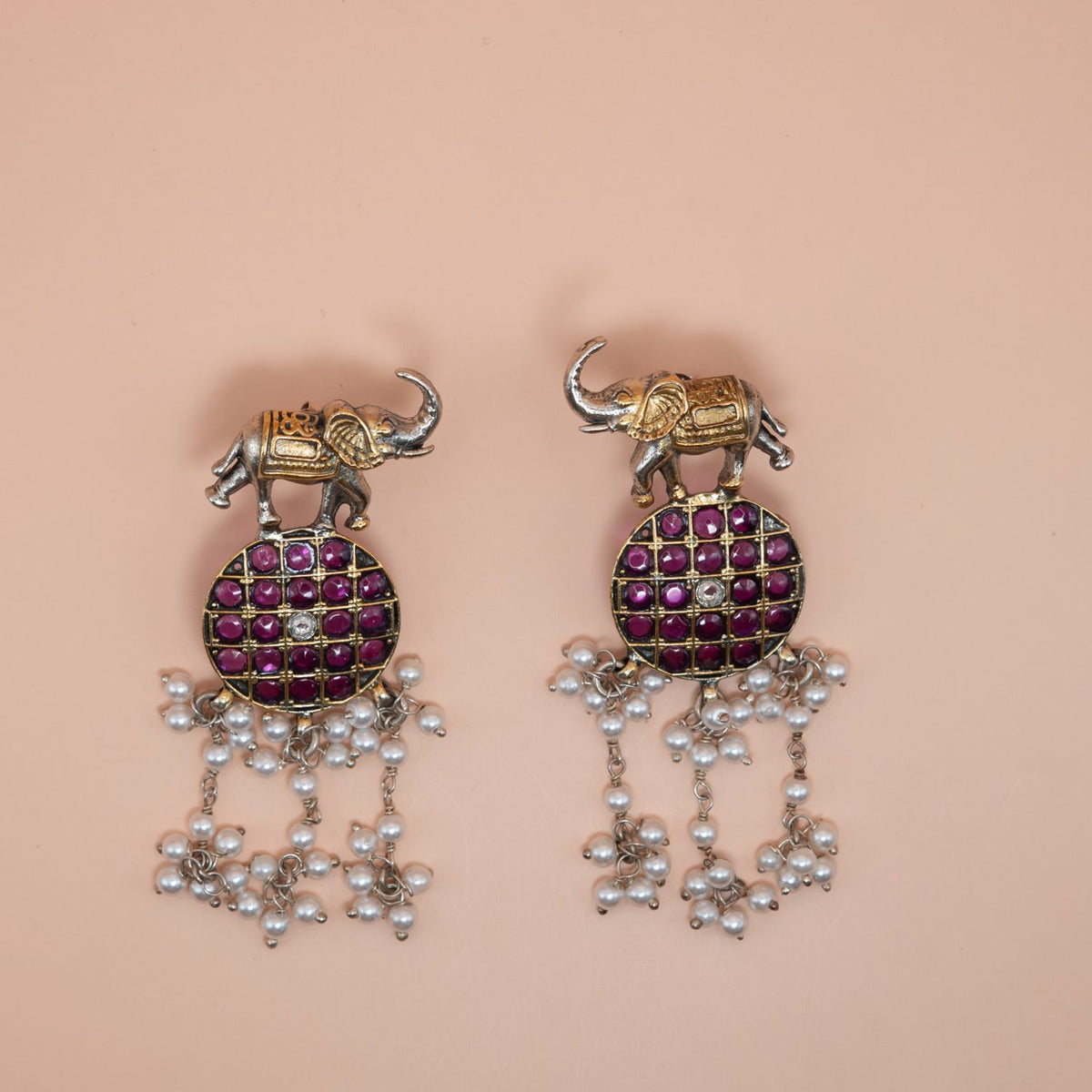 Silver Ruby Jhumka Earrings
