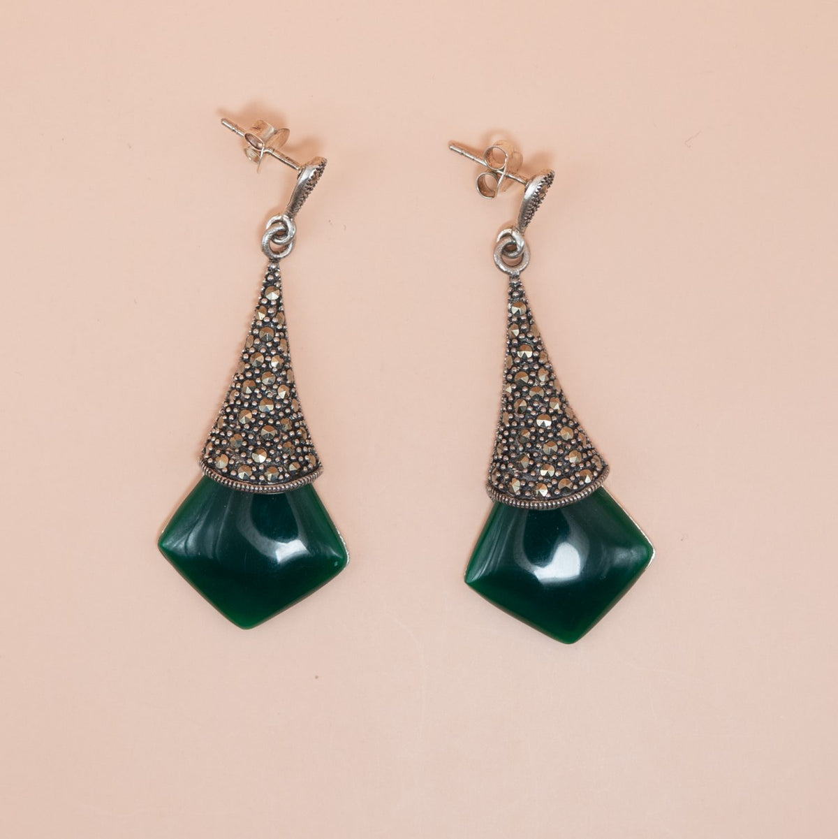Silver Emerald Kite Drop Earrings