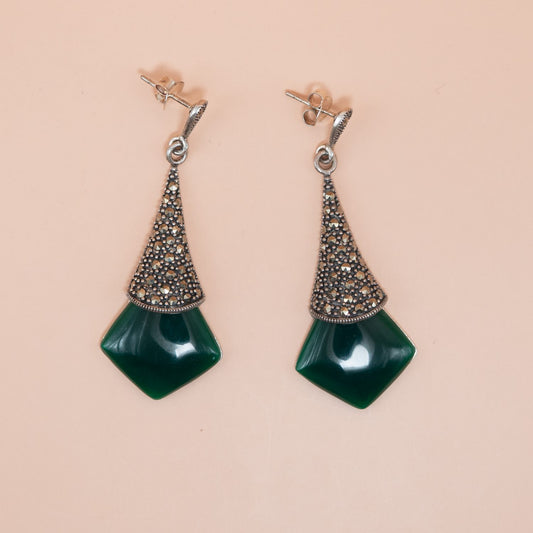 Silver Emerald Kite Drop Earrings