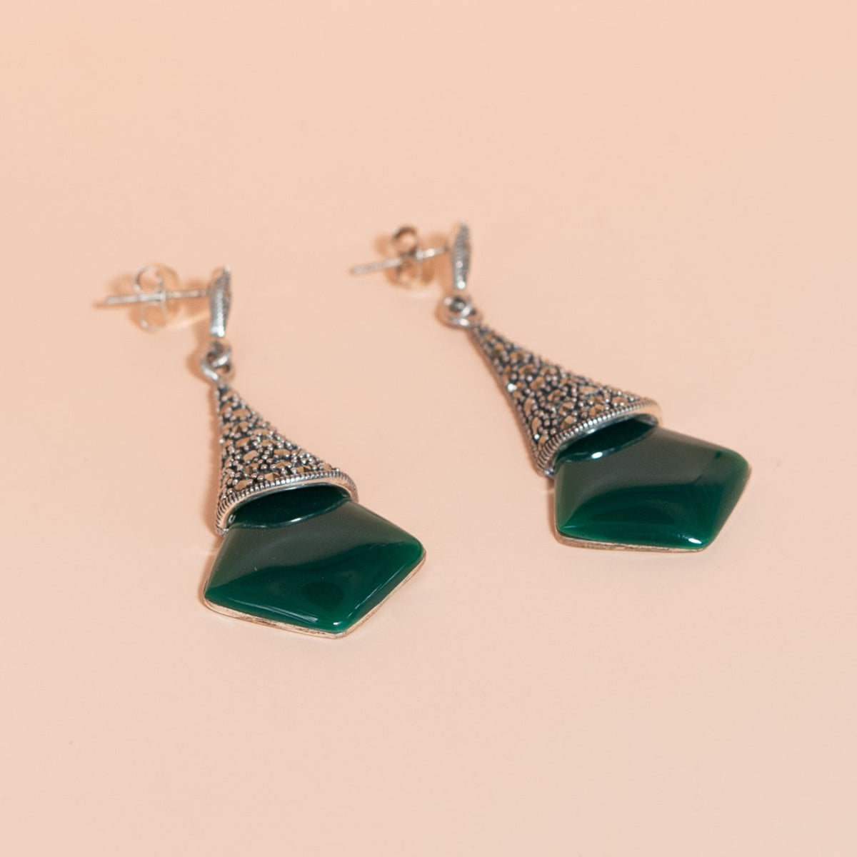 Silver Emerald Kite Drop Earrings