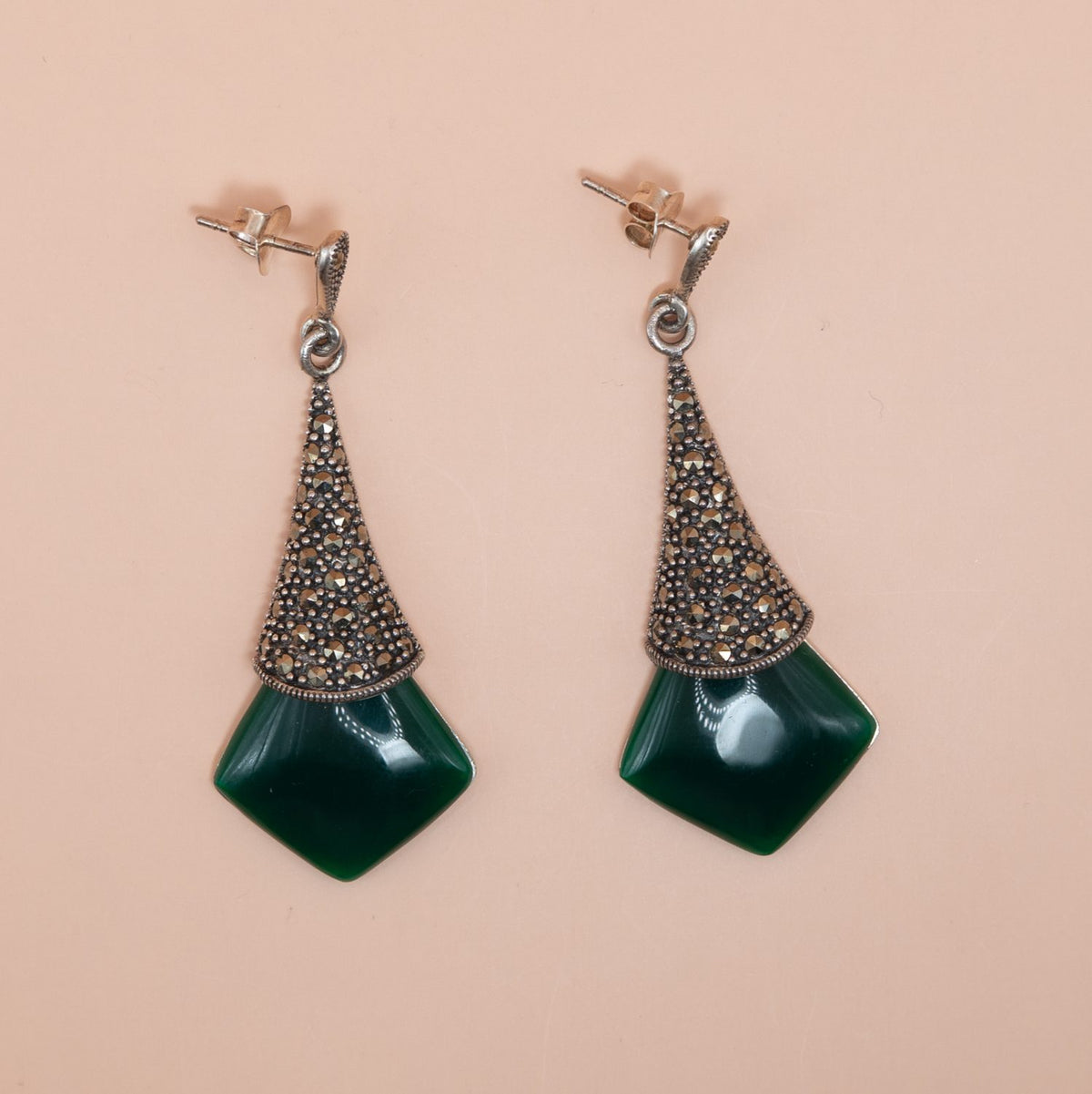 Silver Emerald Kite Drop Earrings