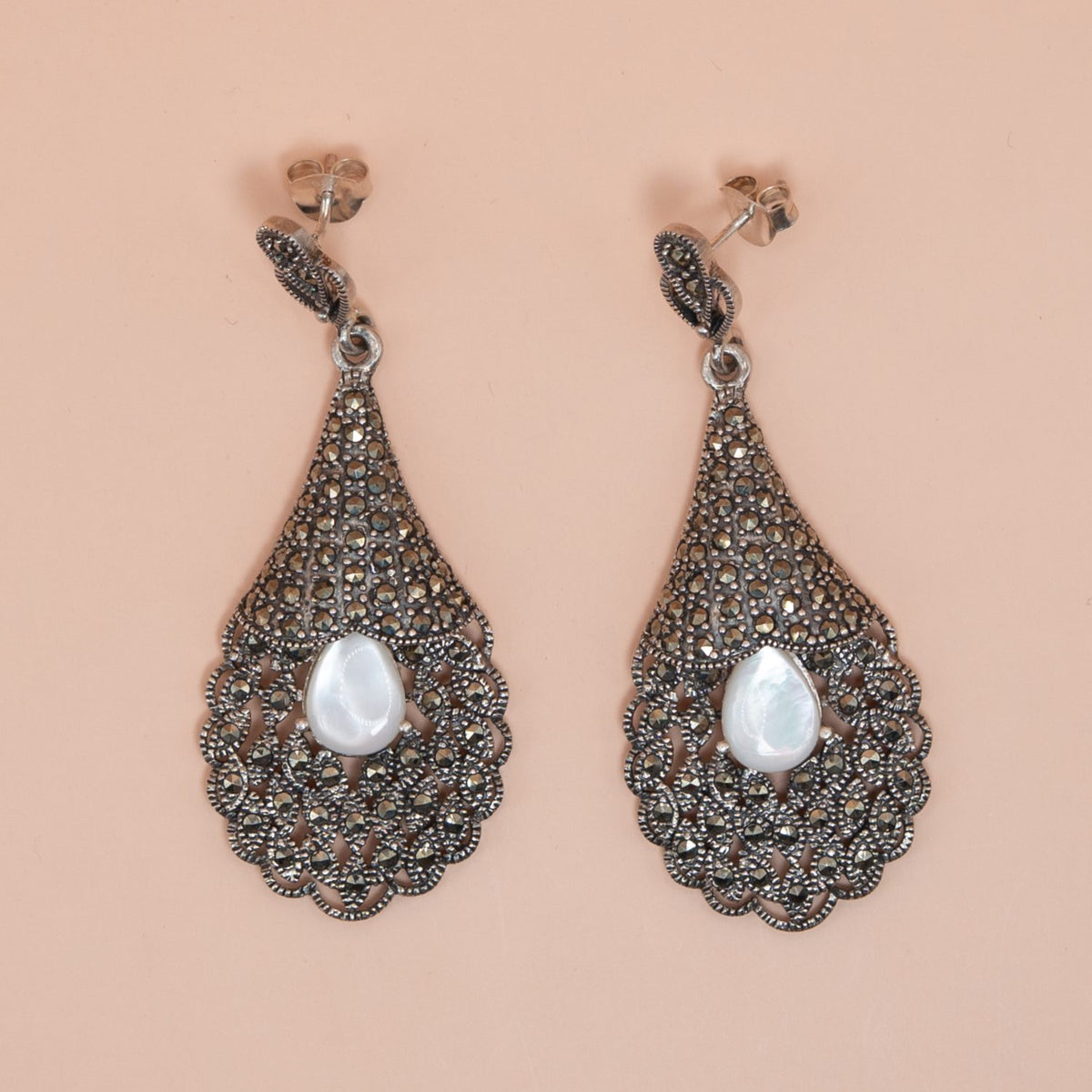 Silver Oxidised Teardrop Chandelier Earrings