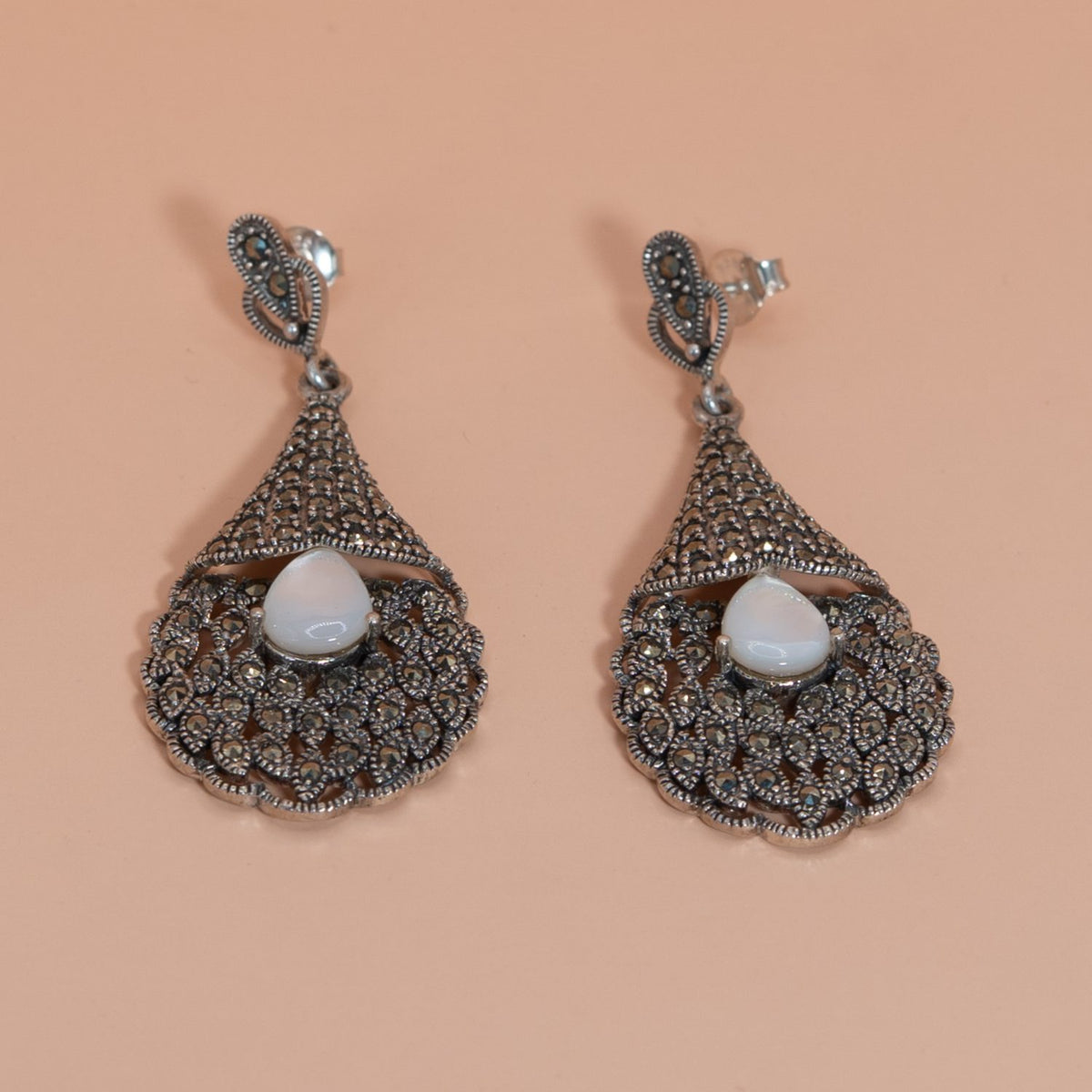 Silver Oxidised Teardrop Chandelier Earrings