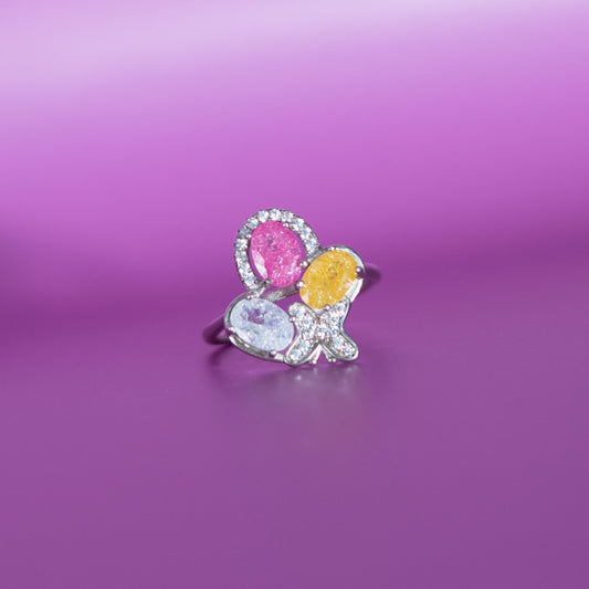 Silver Rainbow Heart Cluster Ring