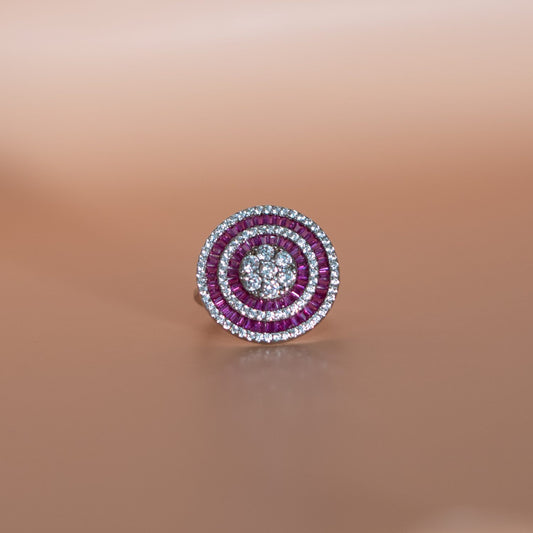 Silver Pink Double-Halo Ring