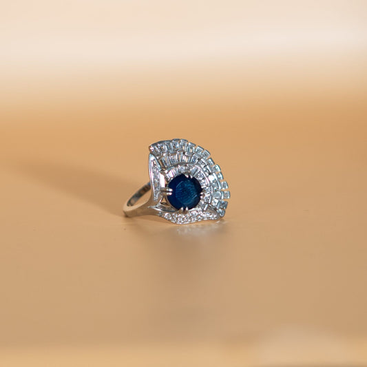 Silver Sapphire Halo Ring