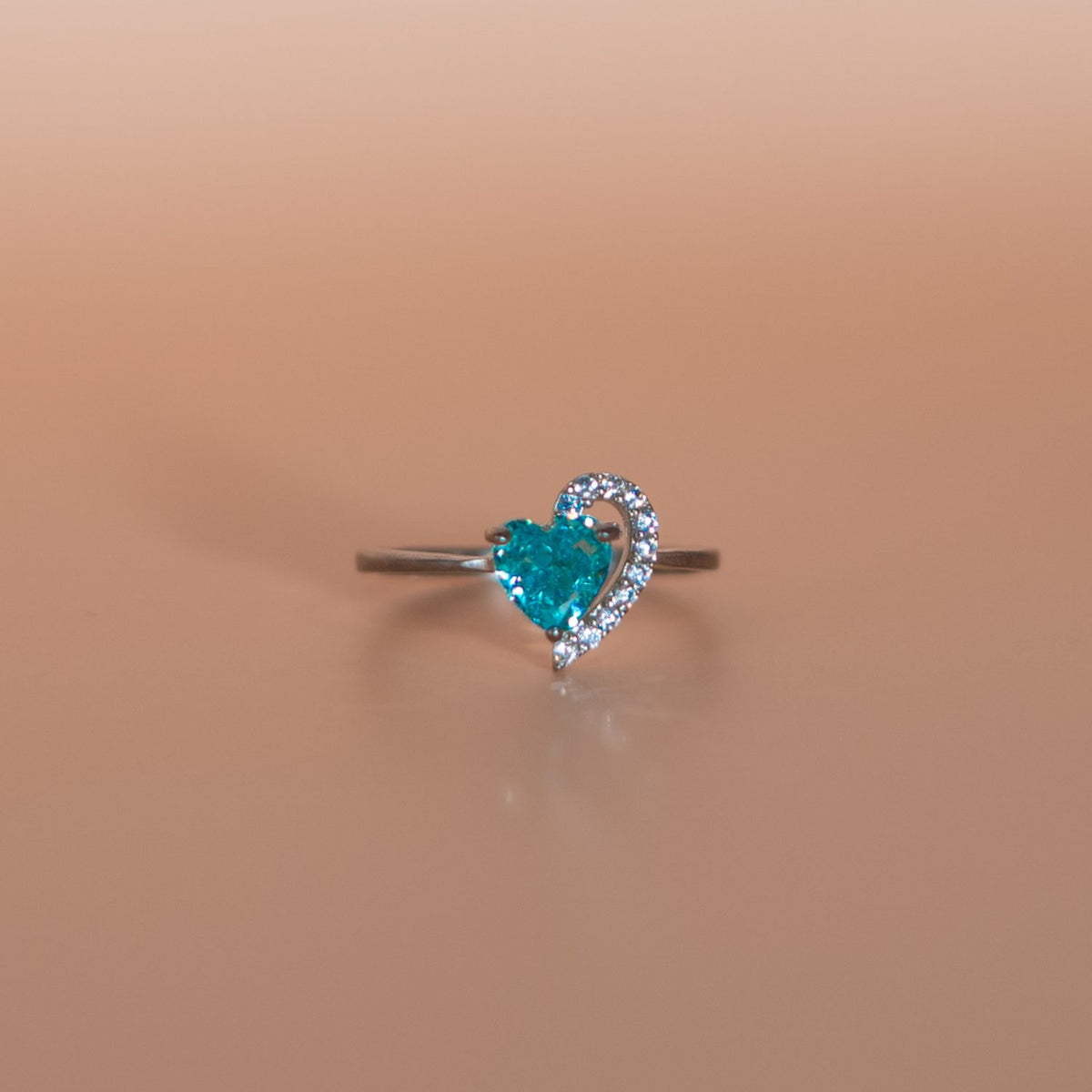 Silver Aqua Heart Ring