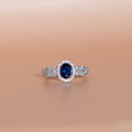 Silver Blue Cushion Halo Ring