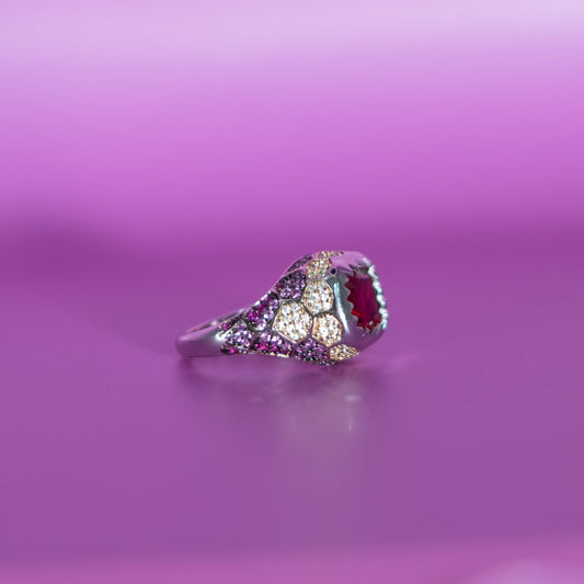 Silver Emerald Blossom Ring