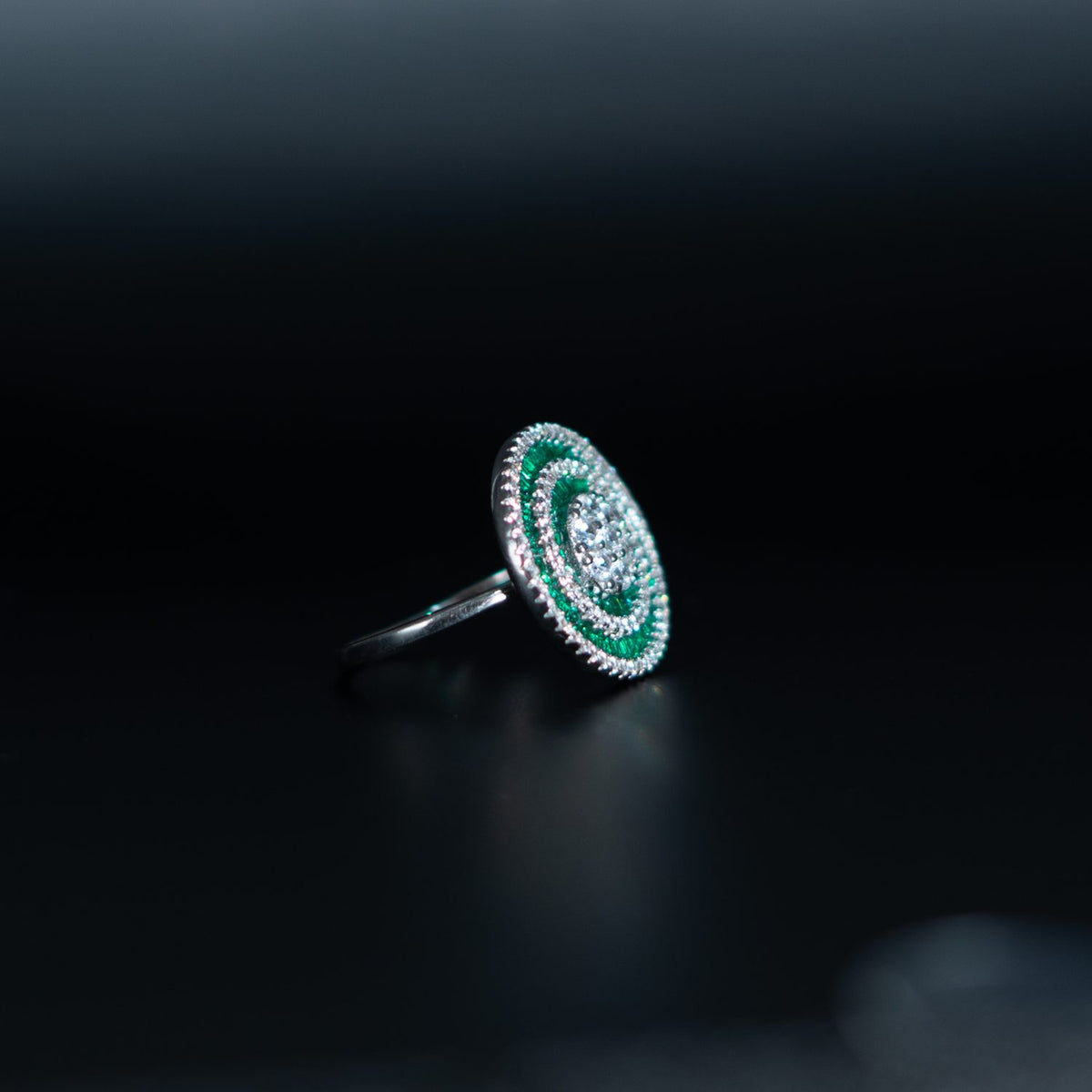 Silver Emerald Oval Statement Ring