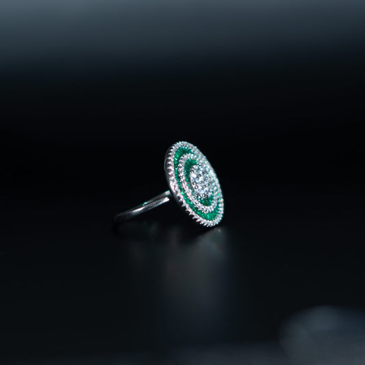 Silver Emerald Oval Statement Ring