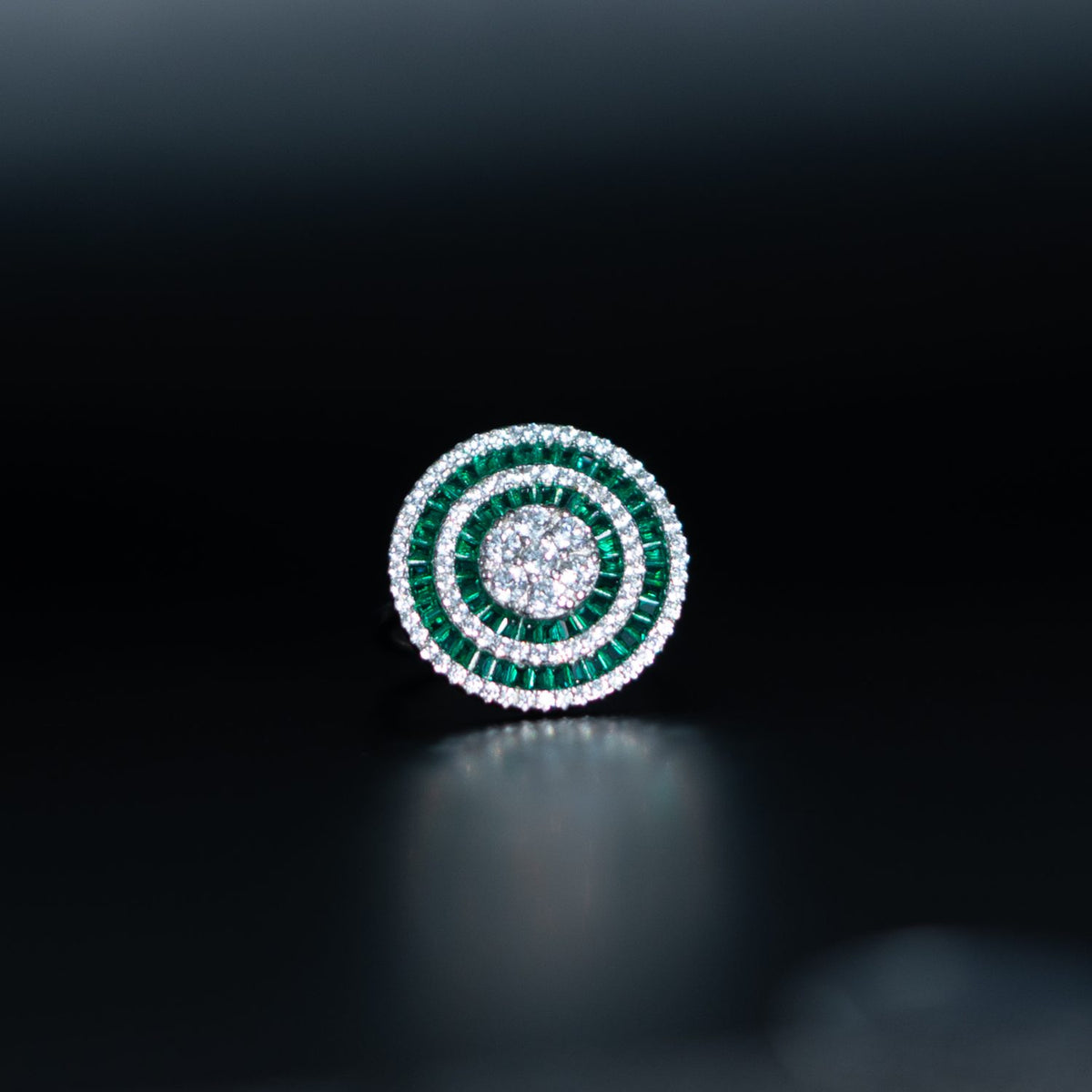 Silver Emerald Oval Statement Ring