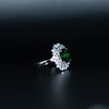 Silver Emerald Pear Halo Ring