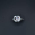 Silver Emerald-Cut Halo Ring