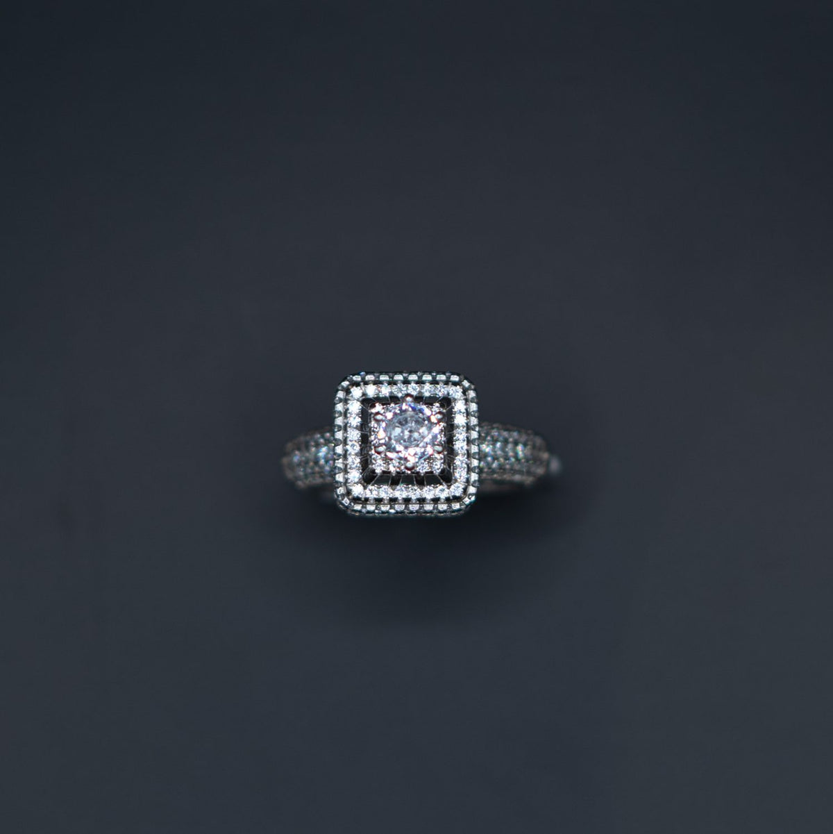Silver Emerald-Cut Halo Ring