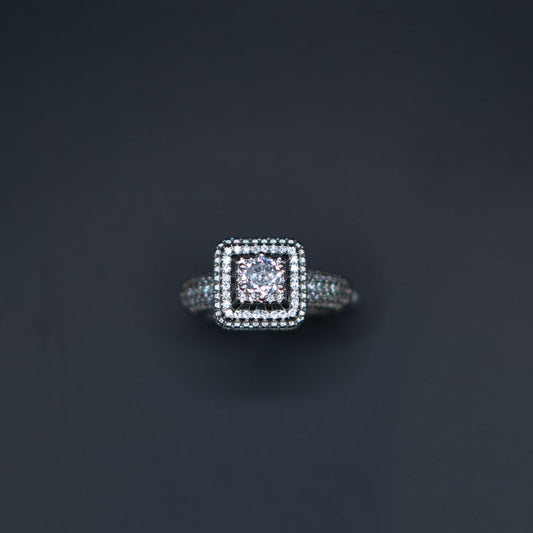 Silver Emerald-Cut Halo Ring