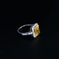 Silver Yellow Cushion Halo Ring