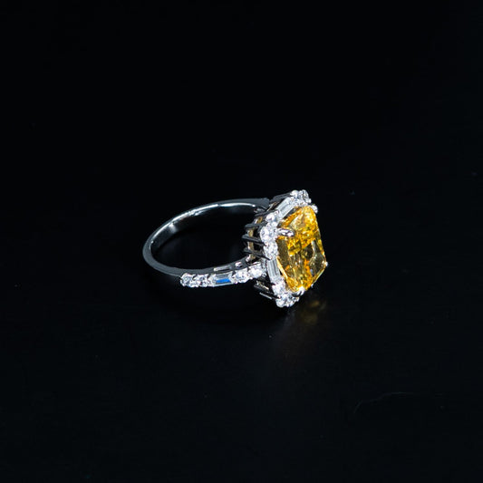Silver Yellow Cushion Halo Ring