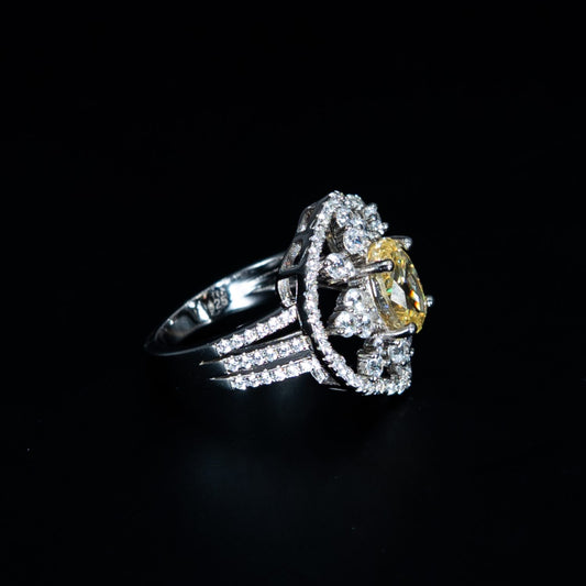 Silver Yellow Double-Halo Ring
