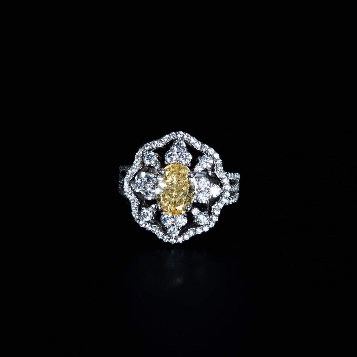 Silver Yellow Double-Halo Ring