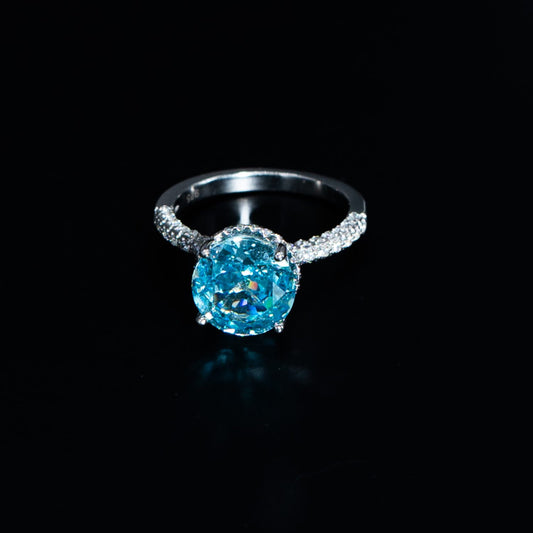 Silver Aqua Solitaire Ring