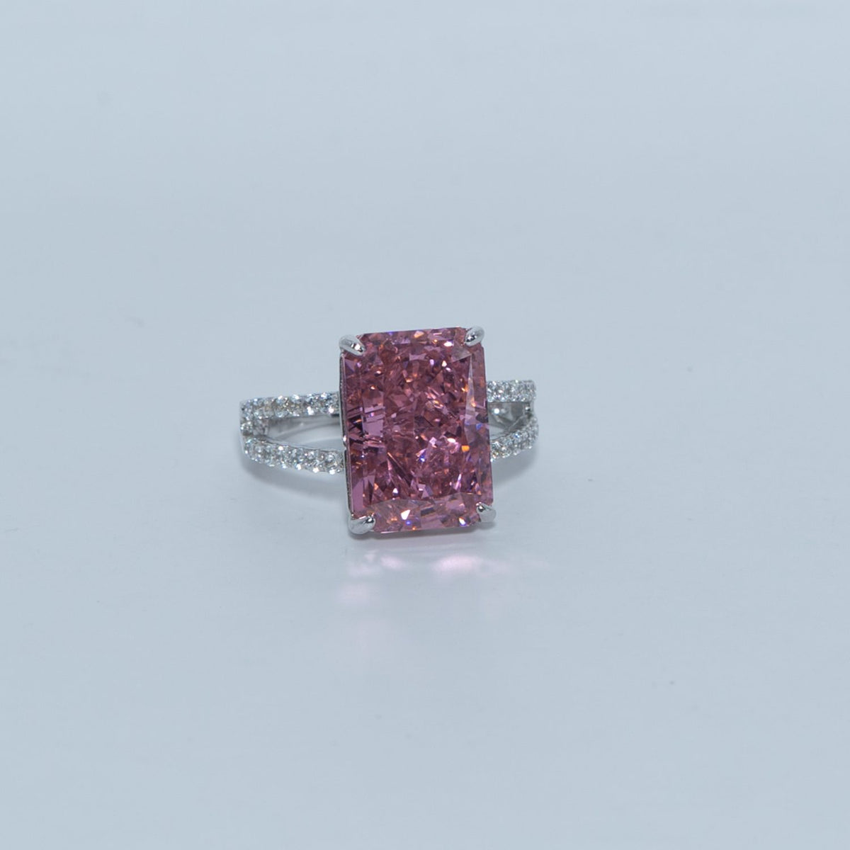Silver Pink Emerald-Cut Ring
