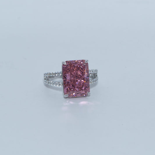Silver Pink Emerald-Cut Ring