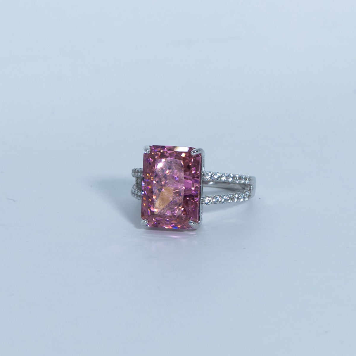Silver Pink Emerald-Cut Ring