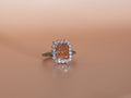 Silver Pink Cushion Halo Ring