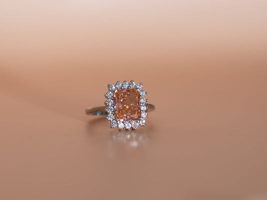 Silver Pink Cushion Halo Ring