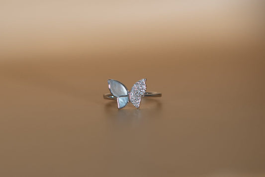 Silver Butterfly Solitaire Ring