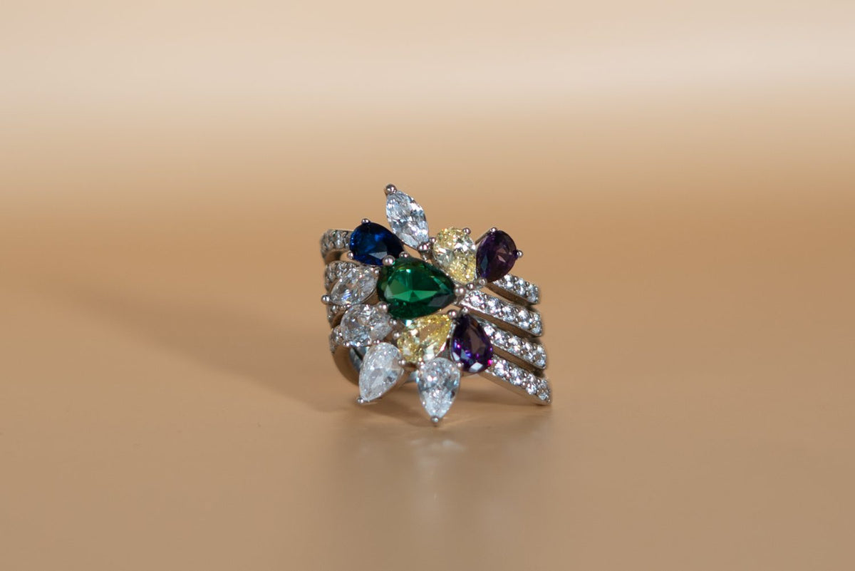 Silver Multi-Gemstone Cocktail Ring