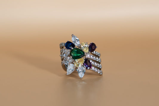 Silver Multi-Gemstone Cocktail Ring