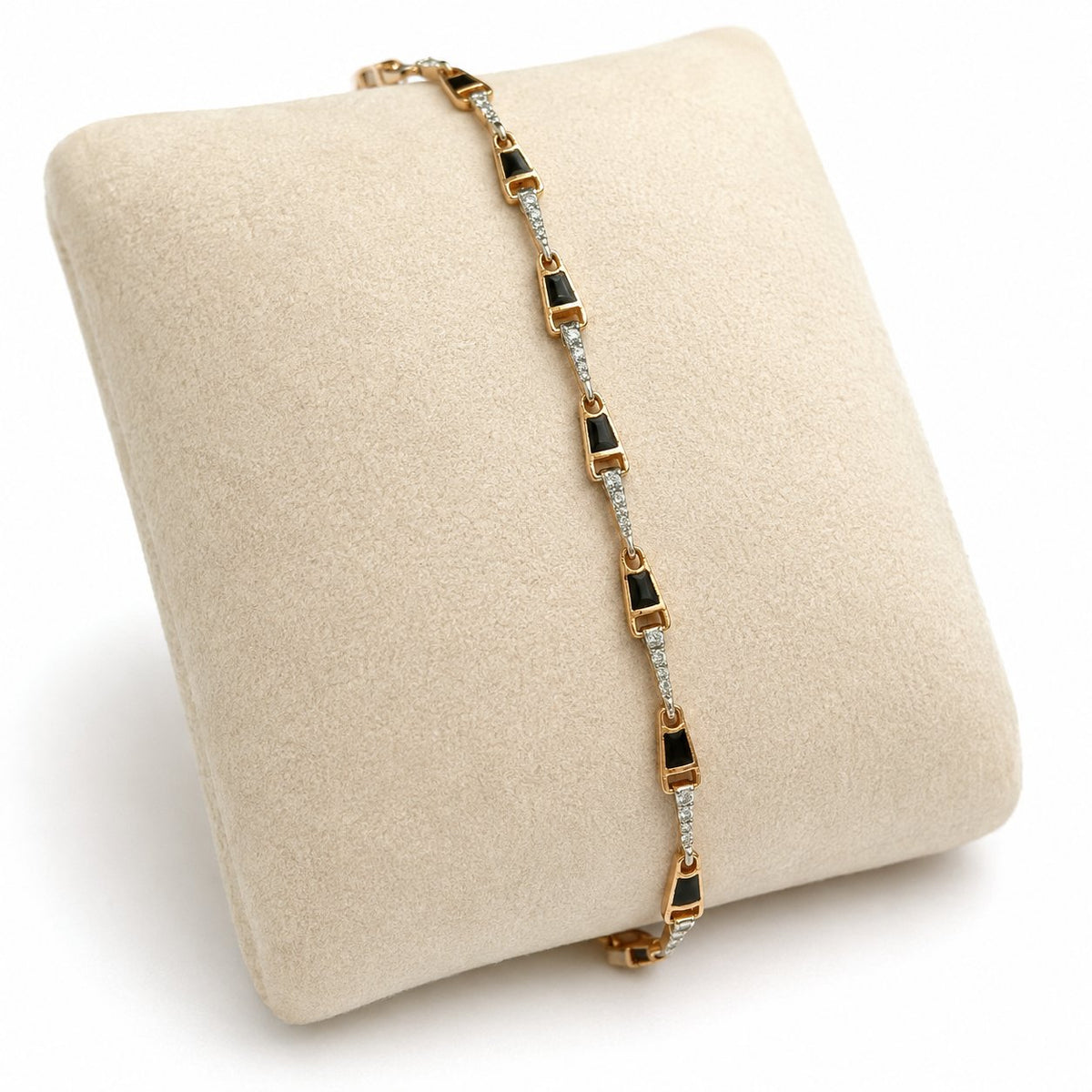 Black Accent Diamond Link Bracelet in 14K Gold