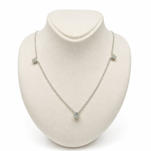 Three Station Diamond Necklace in 14K Gold