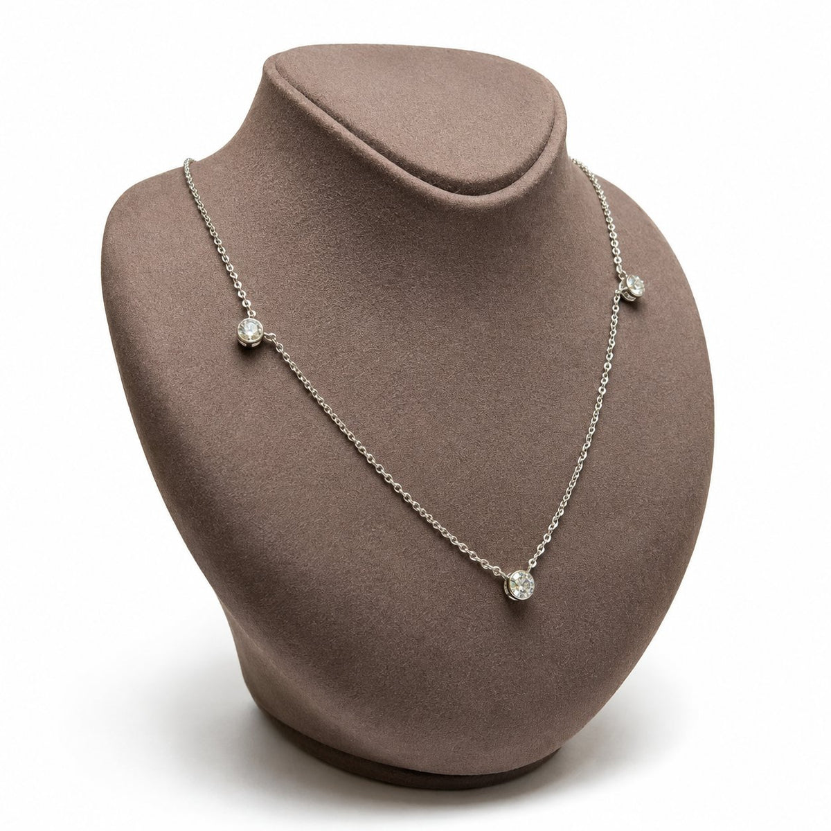 Three Station Diamond Necklace in 14K Gold