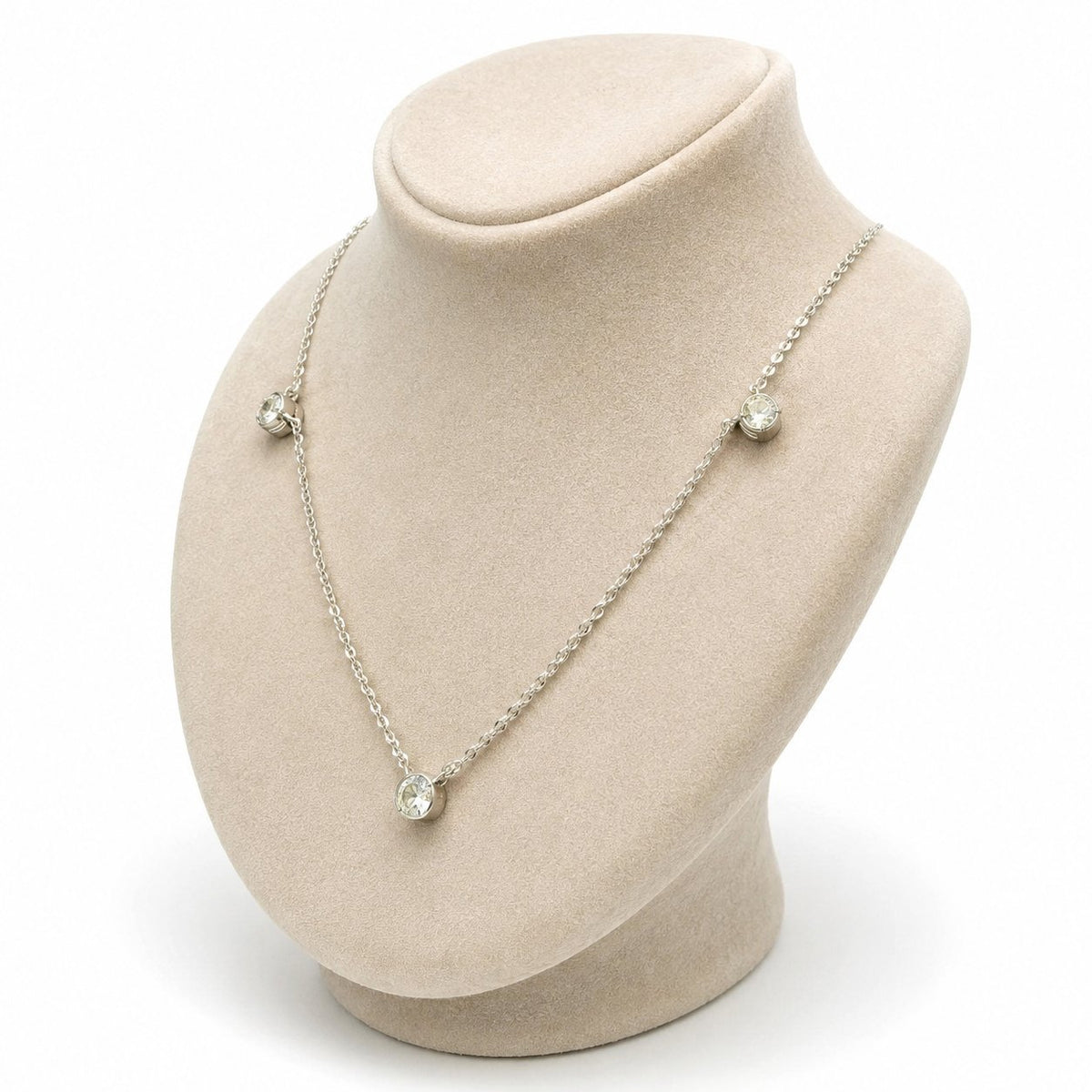 Three Station Diamond Necklace in 14K Gold