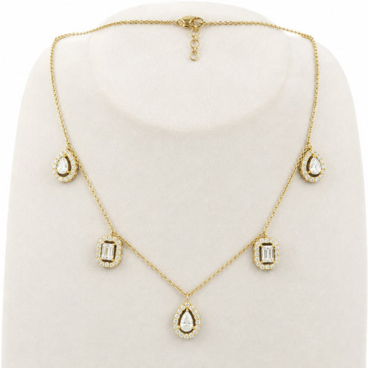 Mixed Shape Diamond Station Necklace in 14K Gold